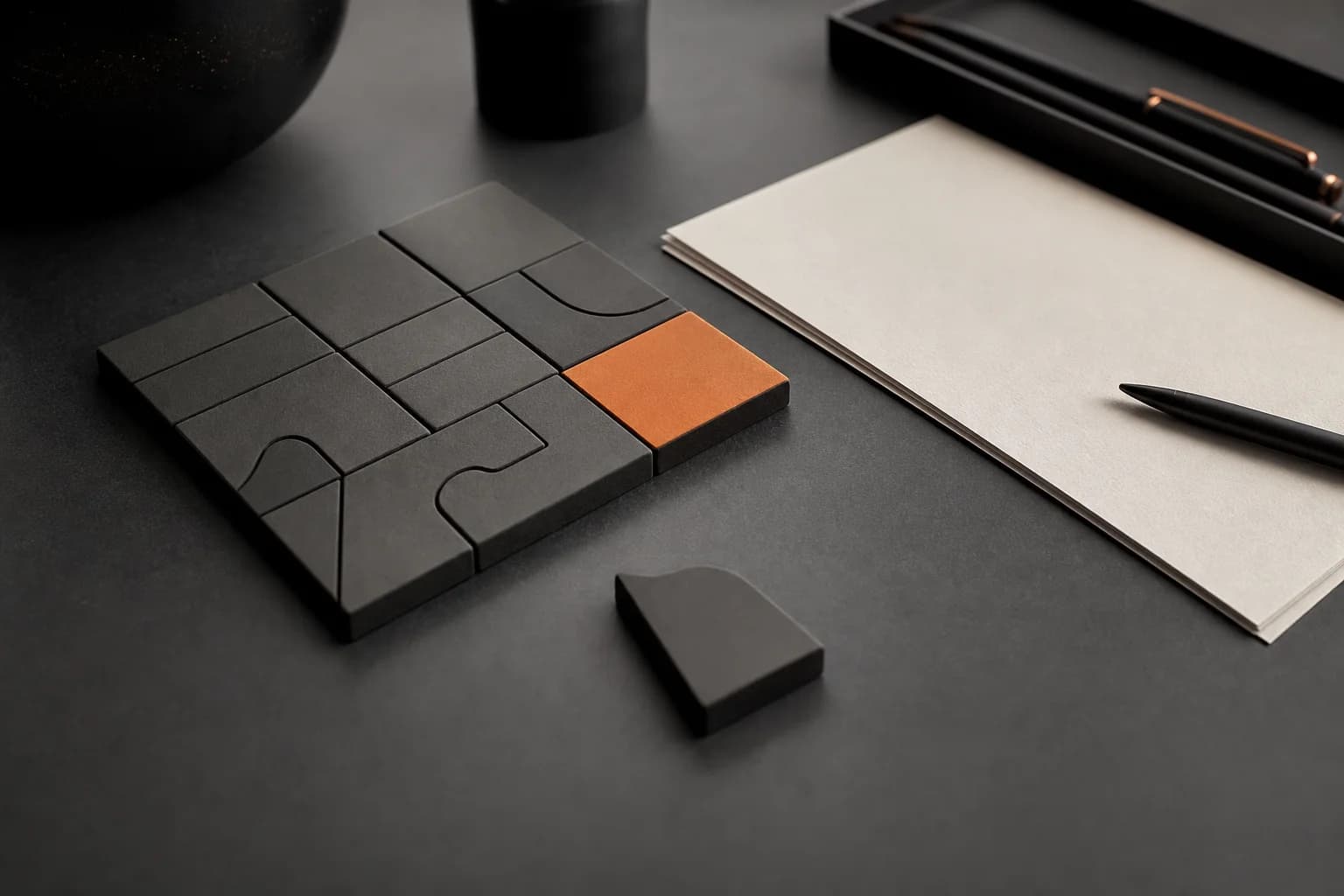 Peças modulares organizadas em uma sequência incompleta